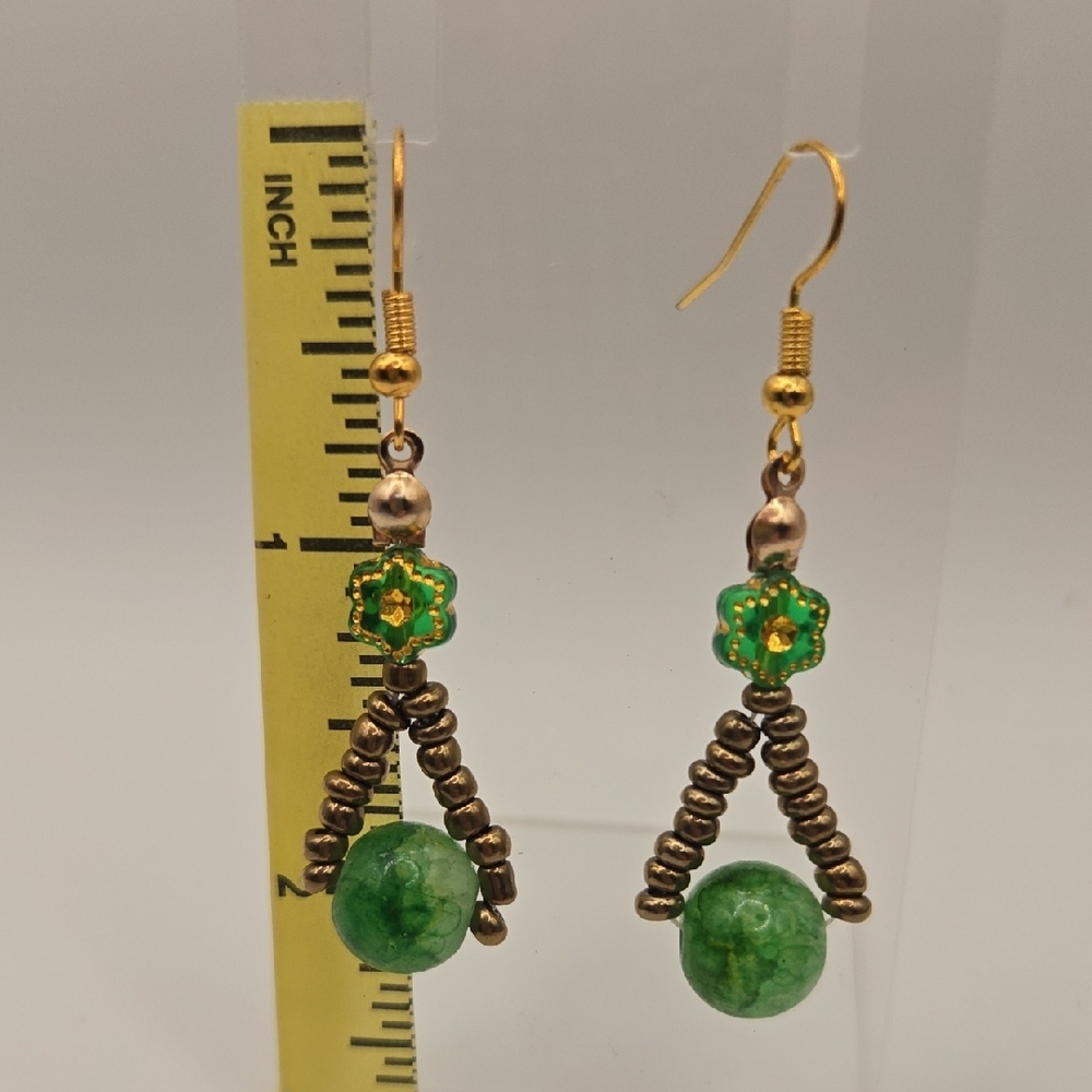 Handmade Green Beaded Necklace and Earring Set - Picture 3 of 3